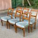 6 Biedermeier chairs in solid walnut and blue velvet, 1840