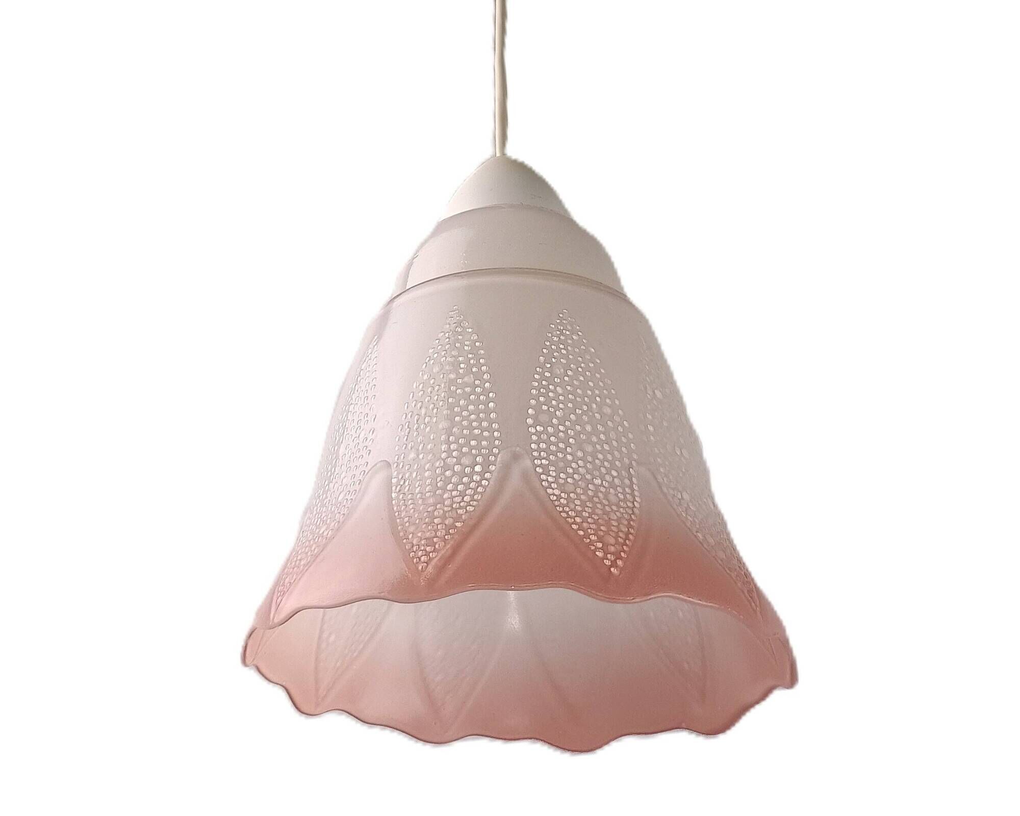 Mid-century white and pink glass suspension light, French vintage from the 1950s to 1960s.