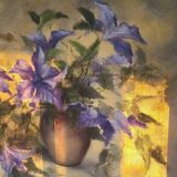 Ancien tableau ancienne huile sur toile nature morte vase de fleurs clématites signée P. Sorel