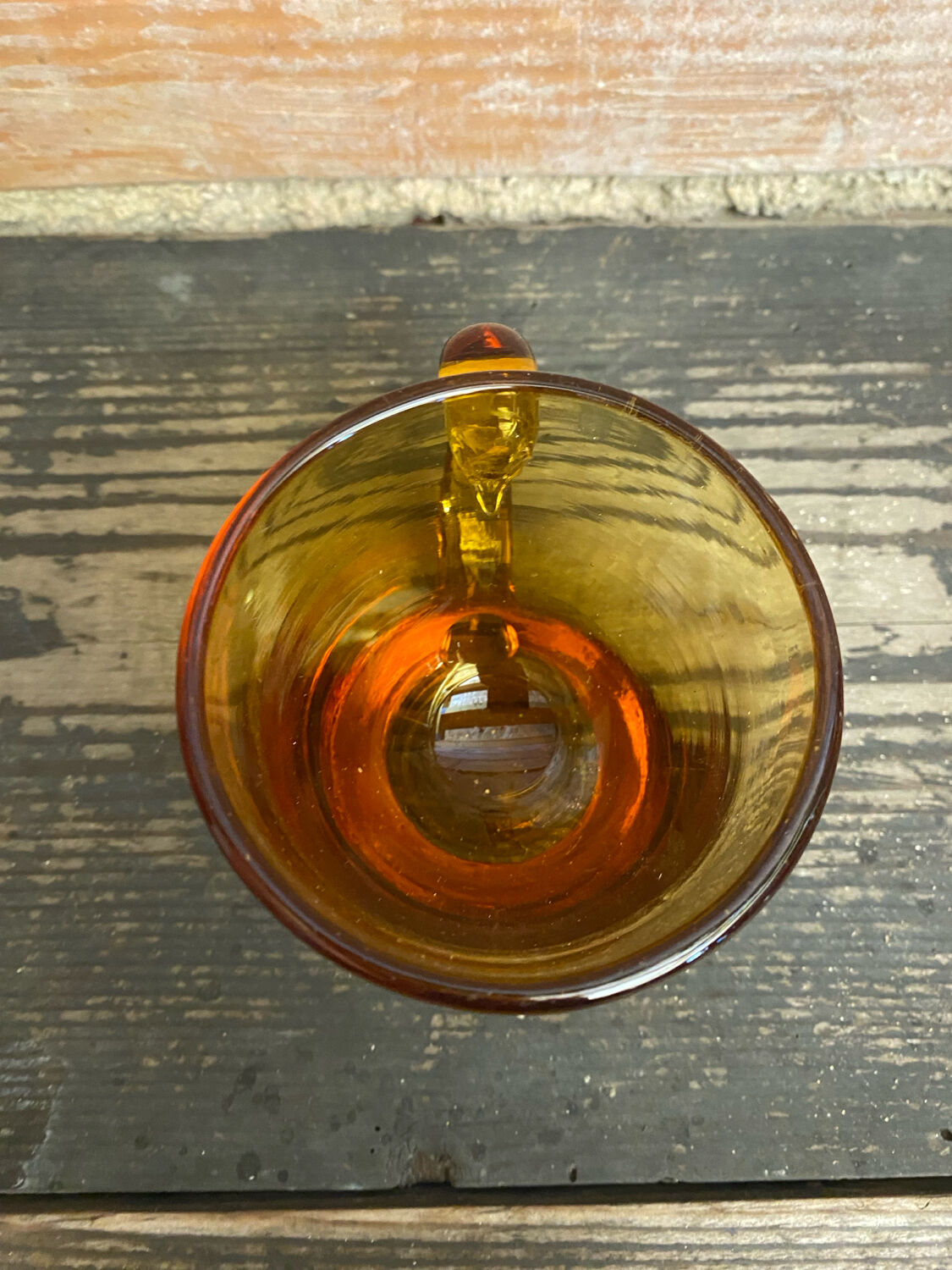 Set of 6 antique amber blown glass cups + vintage handle