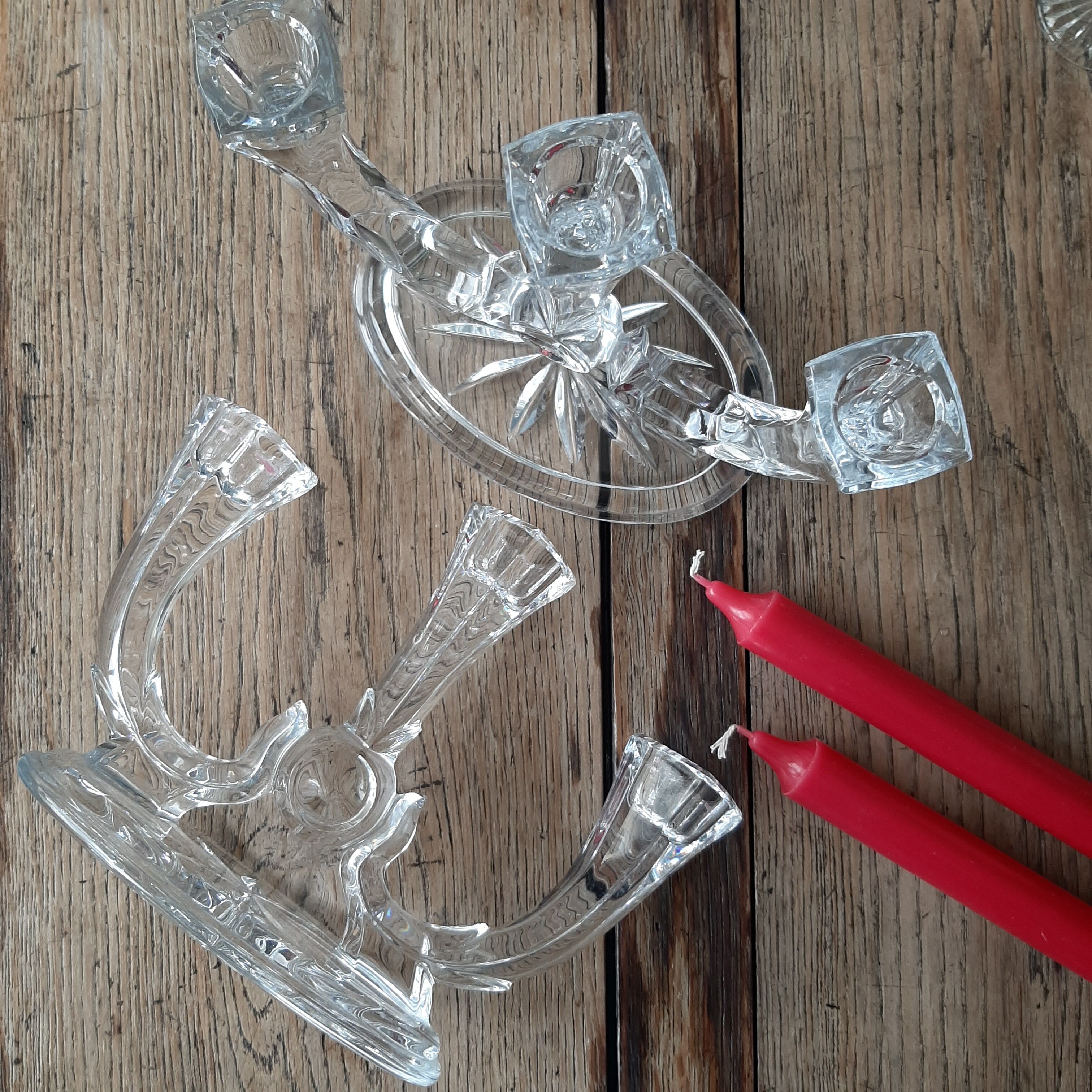 2 crystal candle holders