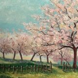 Oil on canvas trees in bloom 20th century by J. Vuillet 1987
