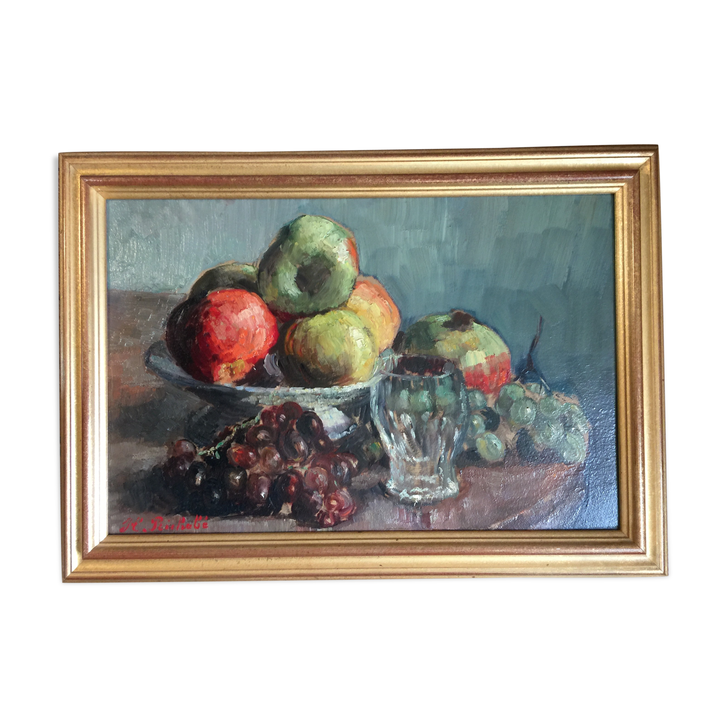 Original oil signed "Dead Nature at the Fruit Cup"