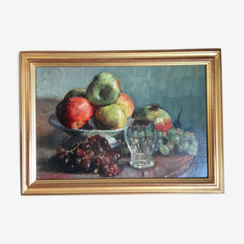 Original oil signed "Dead Nature at the Fruit Cup"