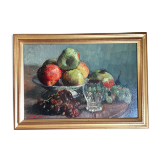Original oil signed "Dead Nature at the Fruit Cup"