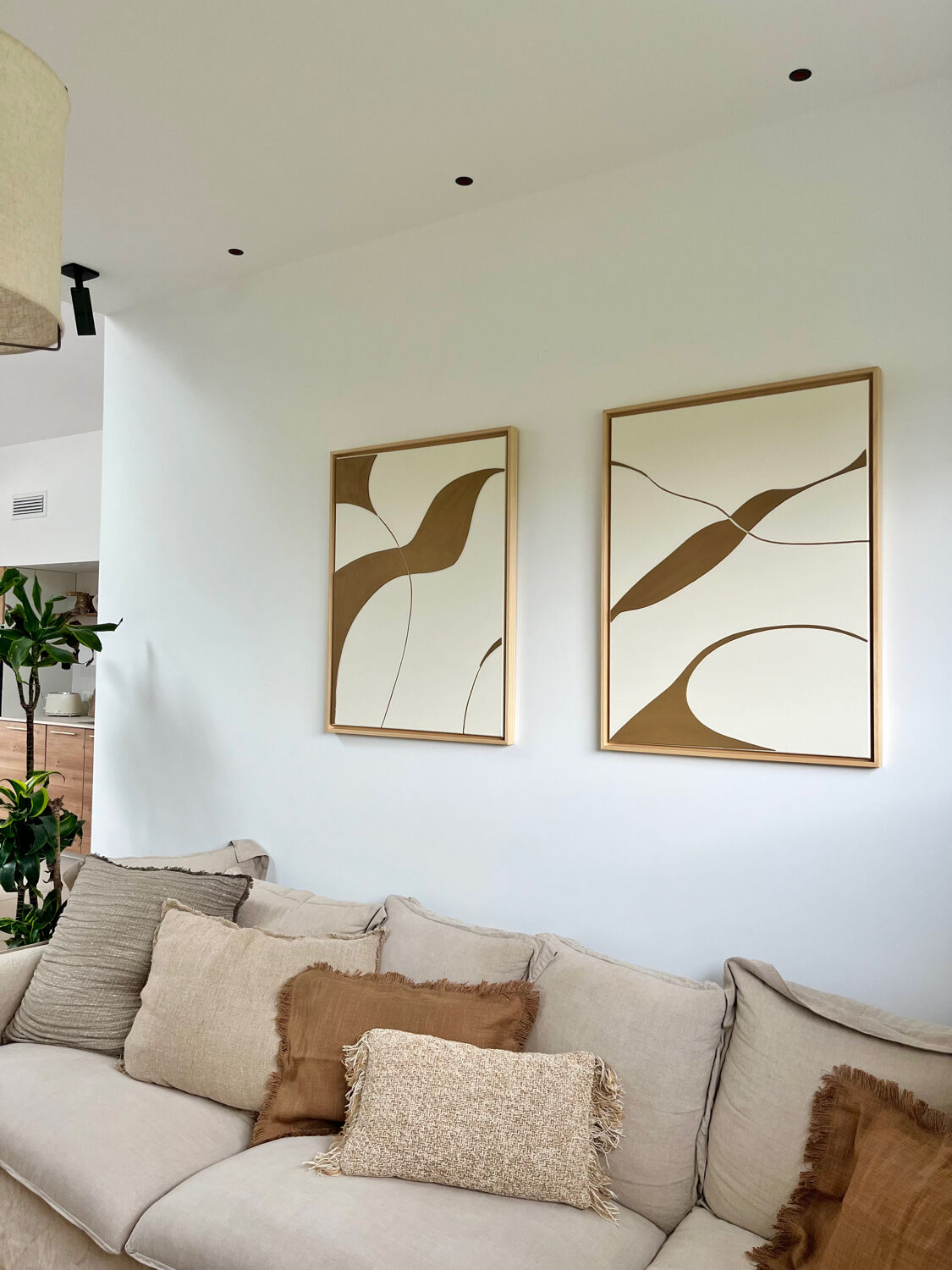 Tableaux diptyque relief crème et marron camel