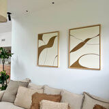 Tableaux diptyque relief crème et marron camel