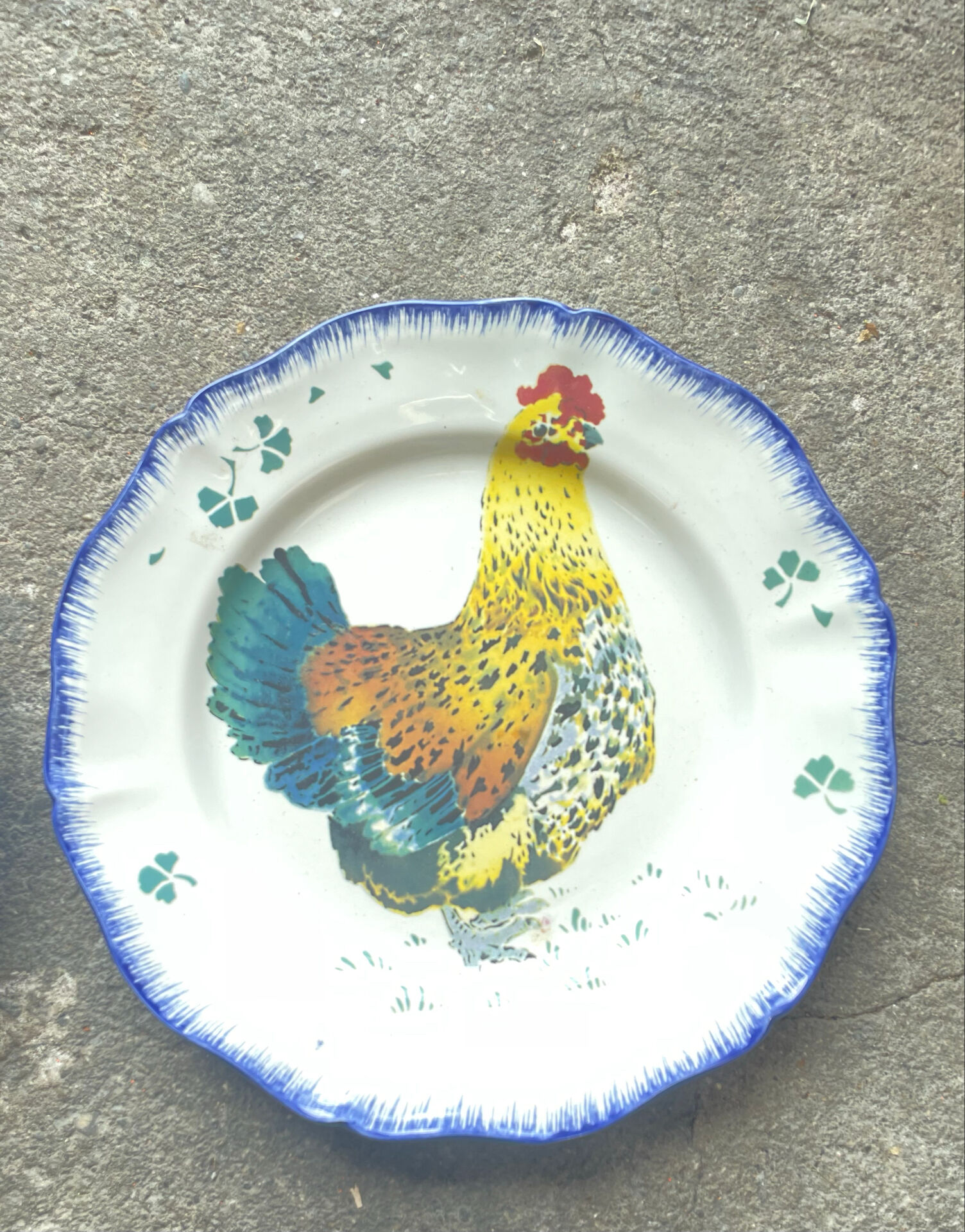 Flat plate the hen et coq earthenware Luneville series