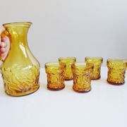 Amber glasses with carafe, italian drinking set 70s