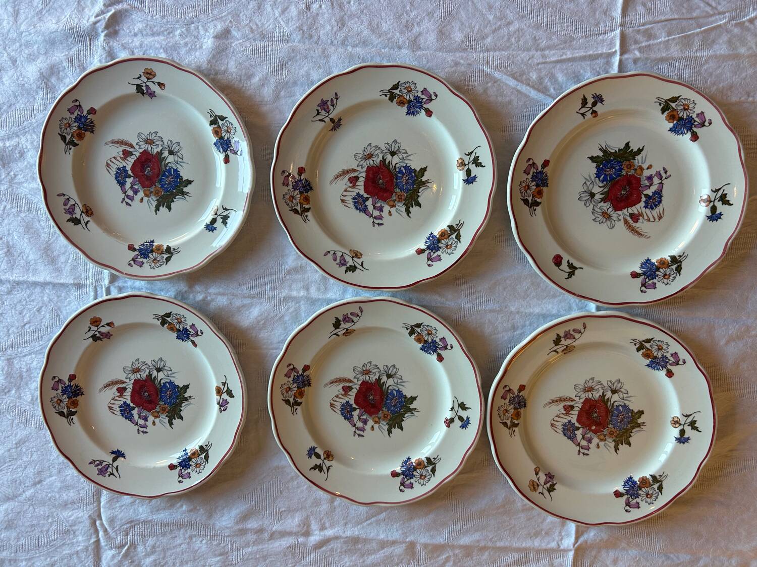 Set of 6 vintage Saint-Clément plates – Floral decoration – Very good condition