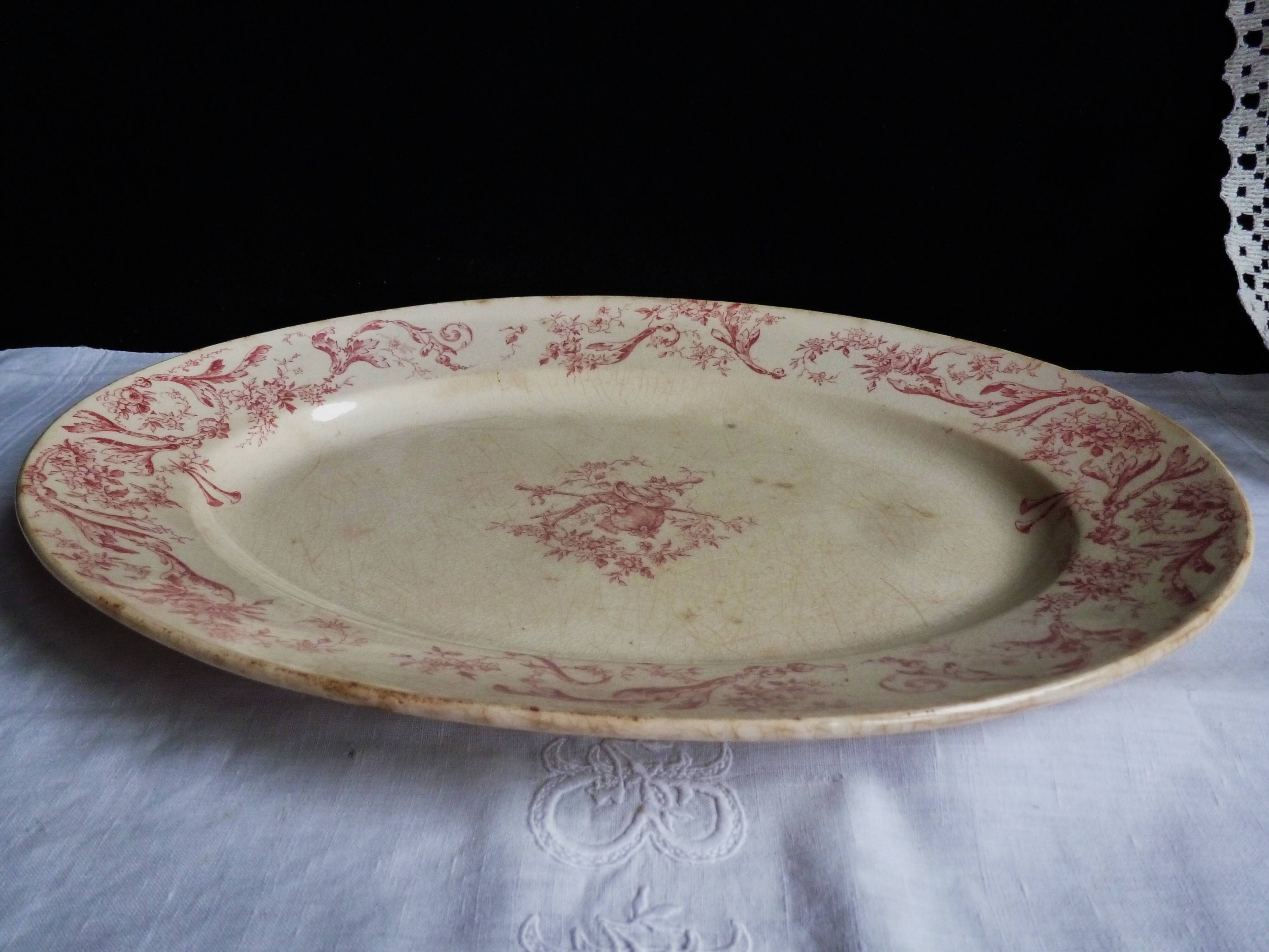Plat ancien, plat légumier gien vintage, vaisselle ancienne gien