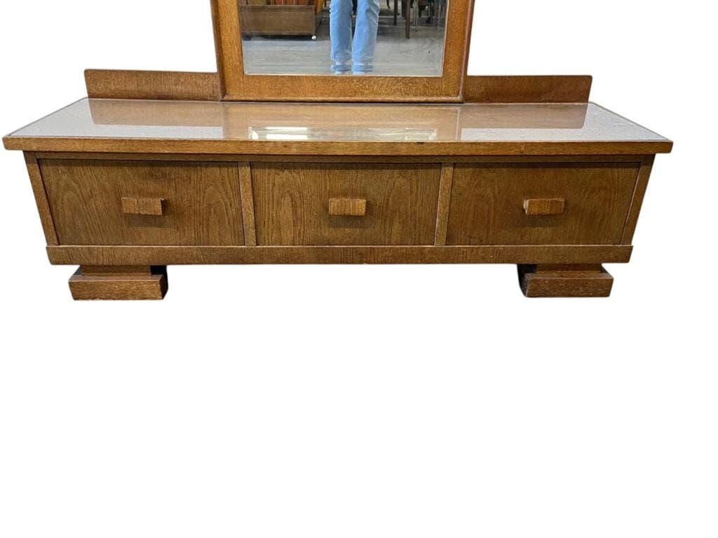 Meuble bas, d'entrée vintage en bois avec miroir