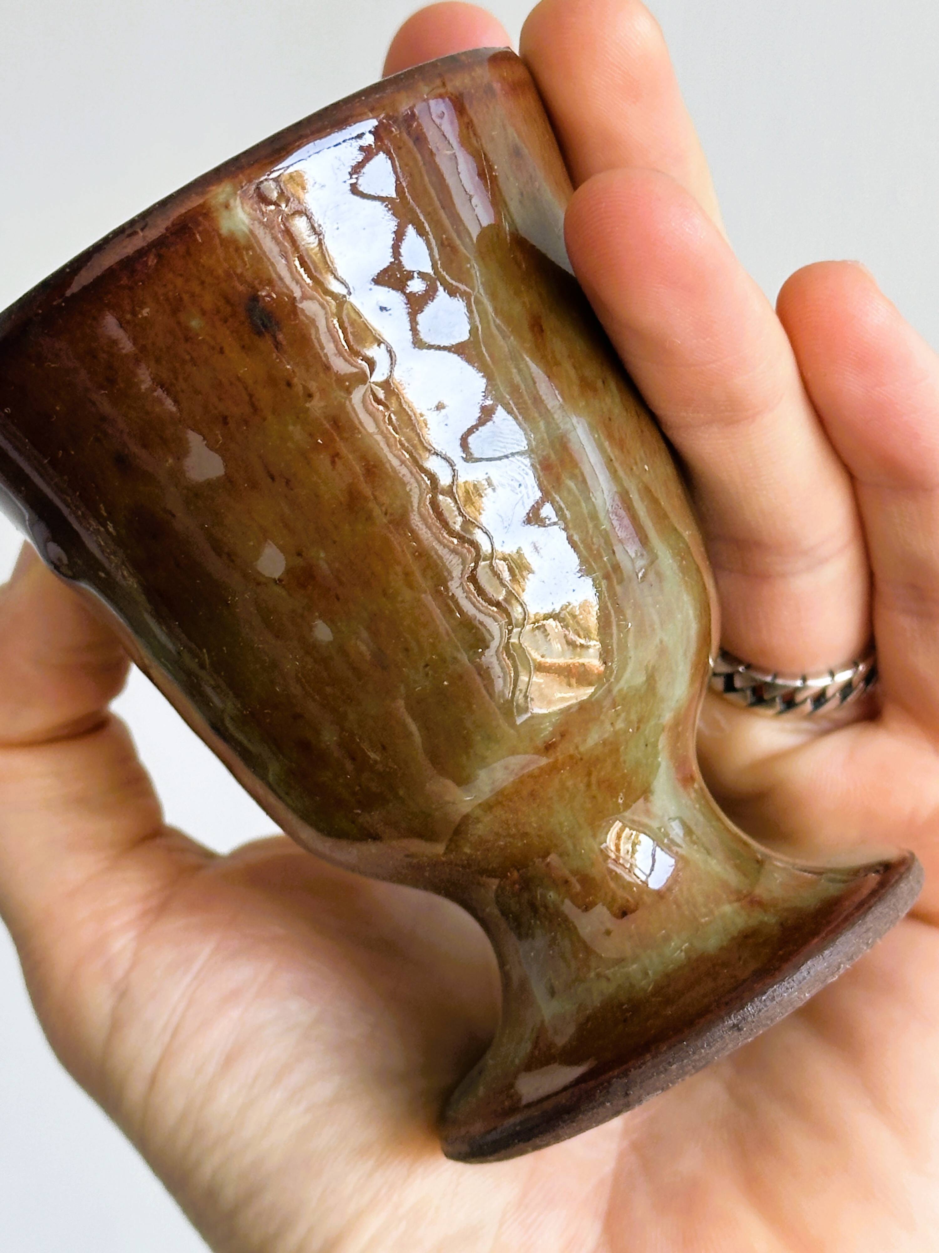 Set of 3 small enamelled ceramic mugs