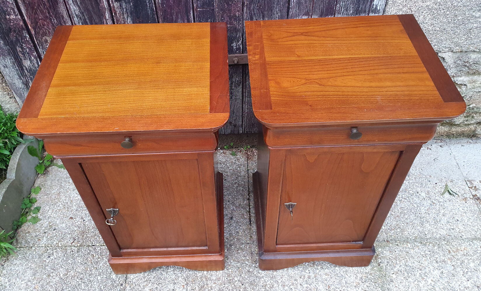 Pair of Louis Philippe bedside tables, solid cherry, vintage, 60