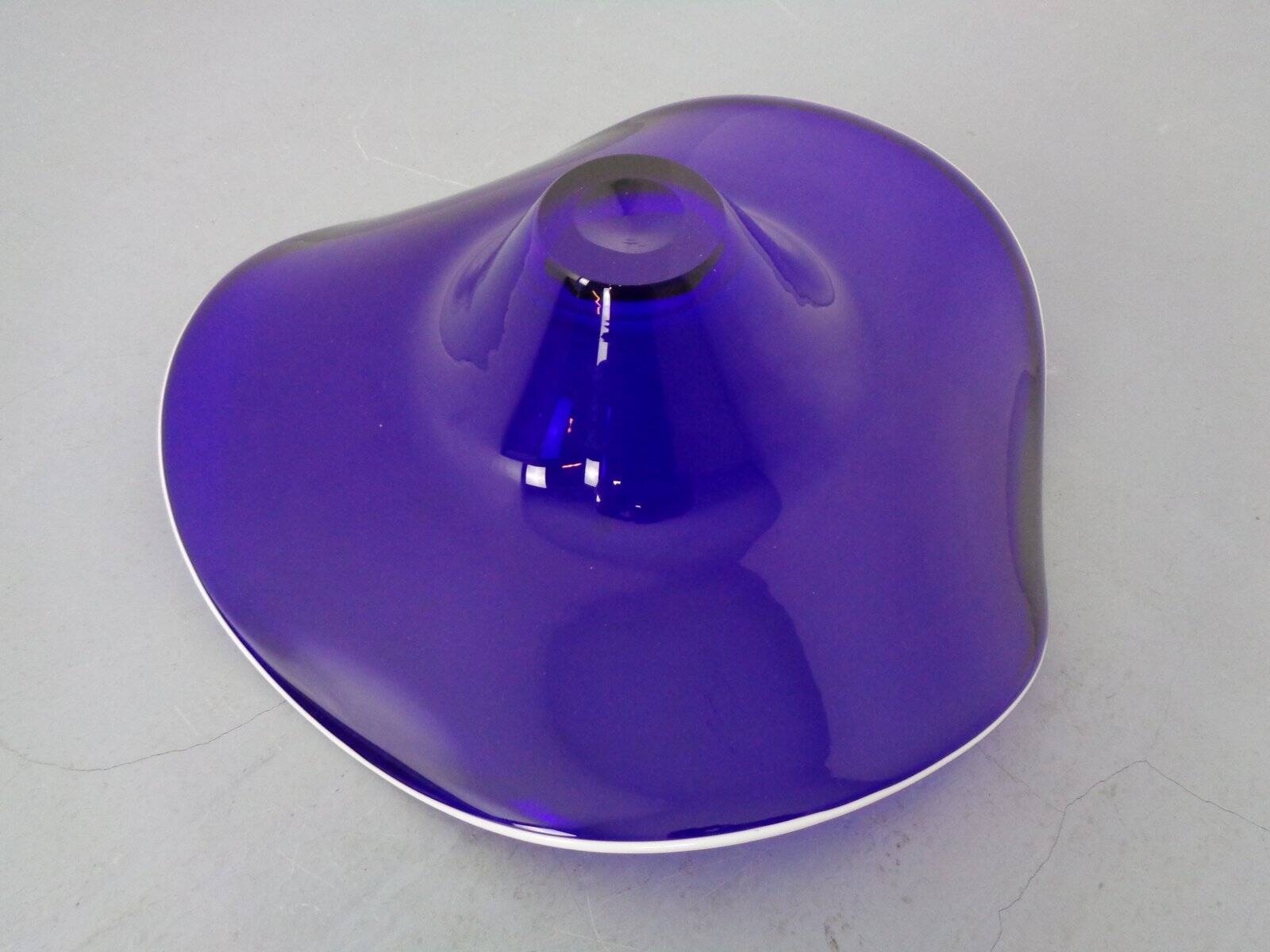 Large blue glass bowl, Czechoslovakia, 1960s