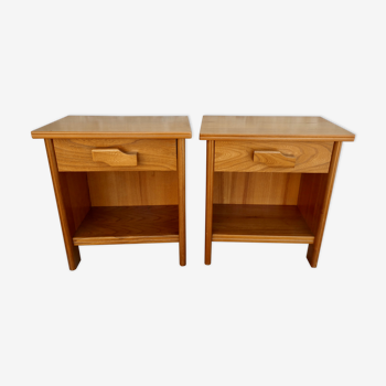 Pair of elm bedside tables, 70s-80s