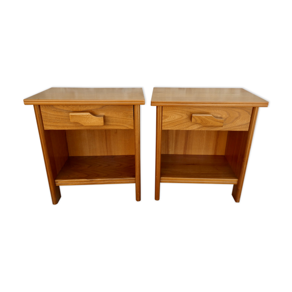 Paire de tables de chevet en orme, années 70-80