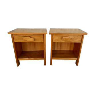 Pair of elm bedside tables, 70s-80s