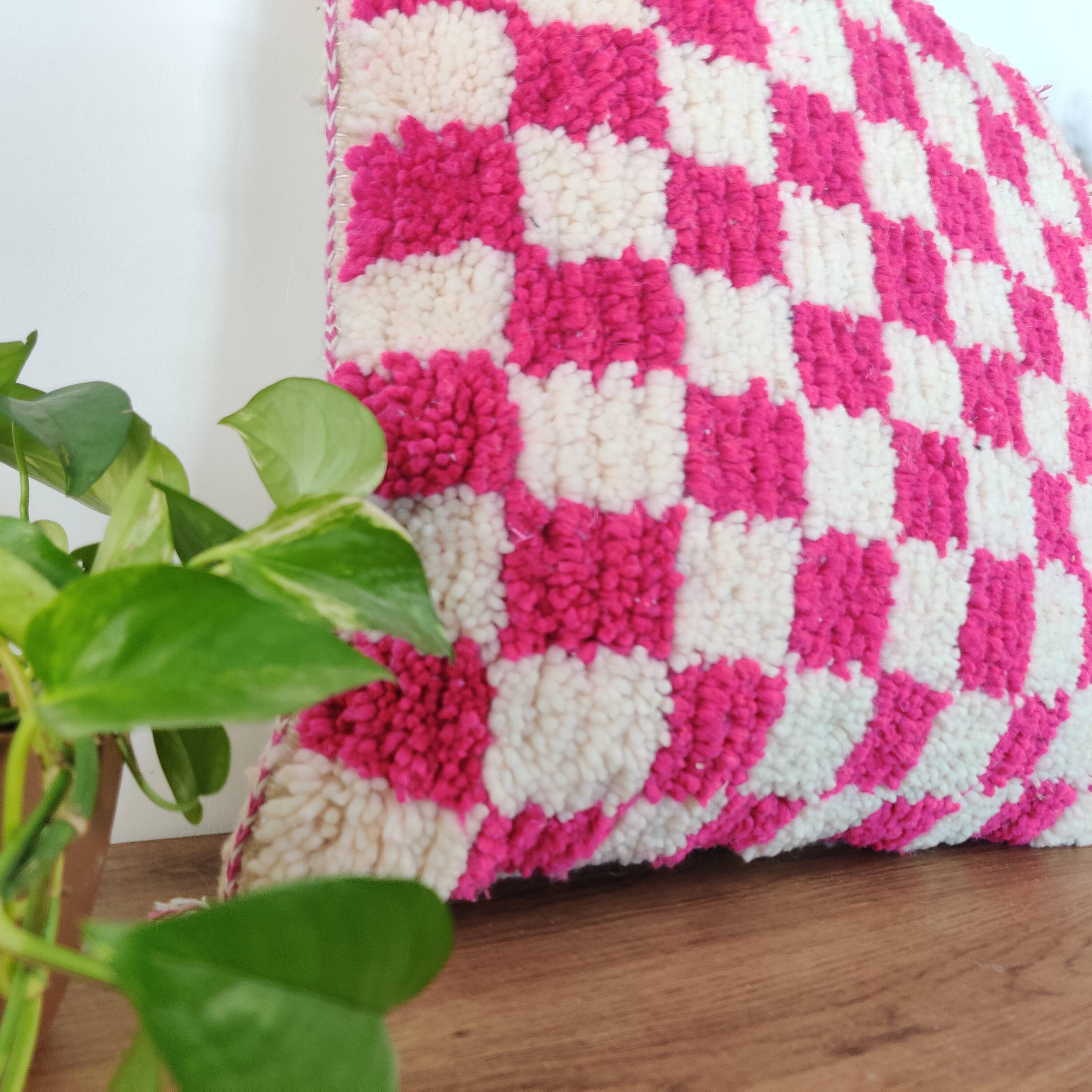 Berber pink checkerboard cushion