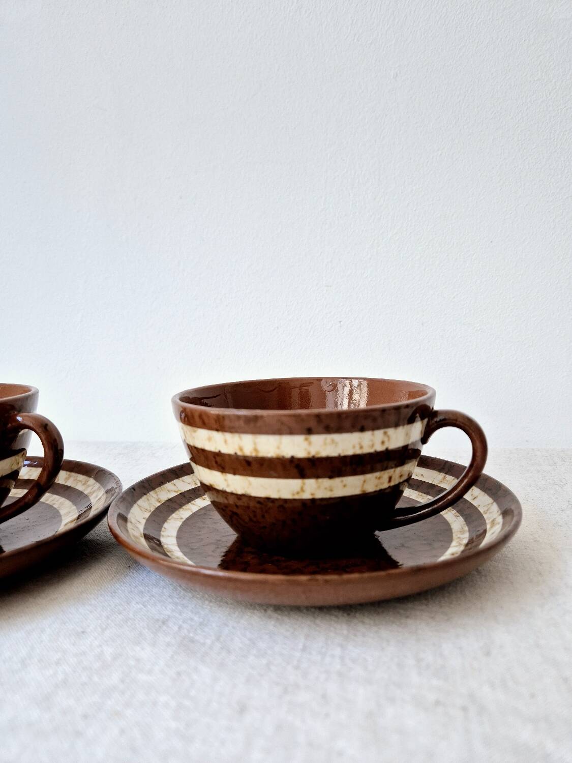 Set of 2 cups + 2 stoneware plates "Mary" - Digoin Sarreguemines Vintage