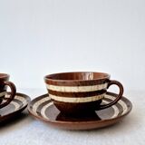 Set of 2 cups + 2 stoneware plates "Mary" - Digoin Sarreguemines Vintage