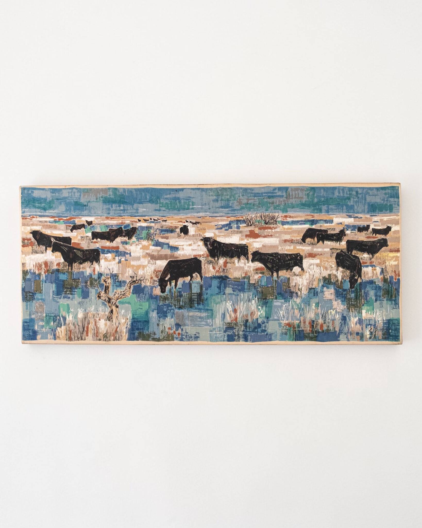 Printed wall tapestry, Bulls in Camargue, Robert Debiève, France