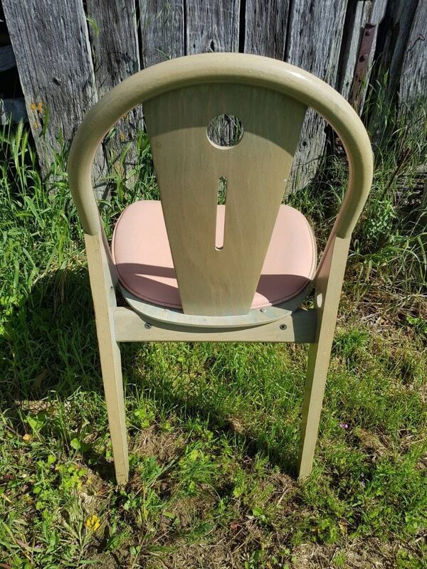 Chaise ancienne baumann modele argos bois vert + assise beige clair 80