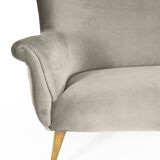 Canapé 3 places en velours d'origine, vieux de plusieurs années 60, gris