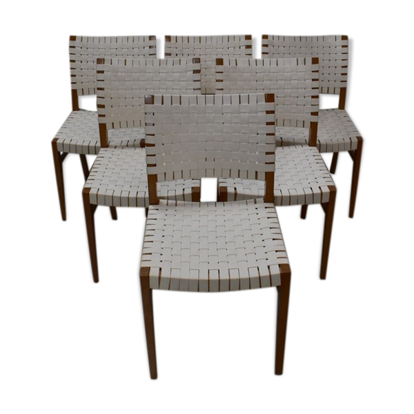 Suite de 6 chaises vintage en hêtre clair fin XXe — Beyit
