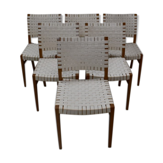 Suite of 6 vintage chairs in light beech late 20th