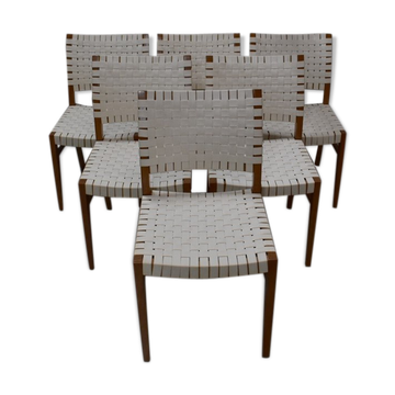 Suite de 6 chaises vintage en hêtre clair fin XXe