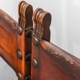 Set of 6 dining chairs in wood and brown leather, late 19th century