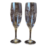 2 champagne flutes in crystal engraved souvenir of holidays Cap d'Agde