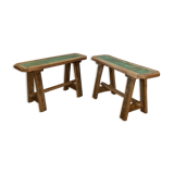 Pair of small benches in raw wood of winemaker