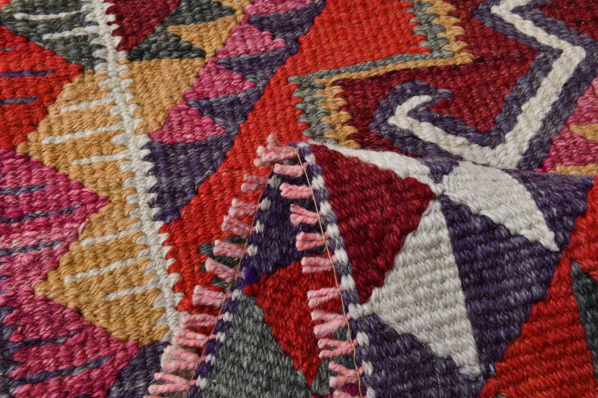 3x10 Vintage Burgundy Kilim Runner Rug 95x302Cm