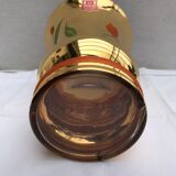 Vase verrerie d’art beaulieu verre peint doré avec décor fleurs vintage