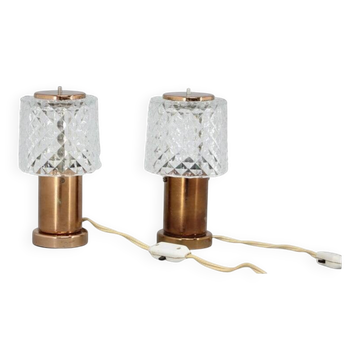 Pair of 1970s Czech Copper and Cut Glass Table Lamps by Kamenický Šenov