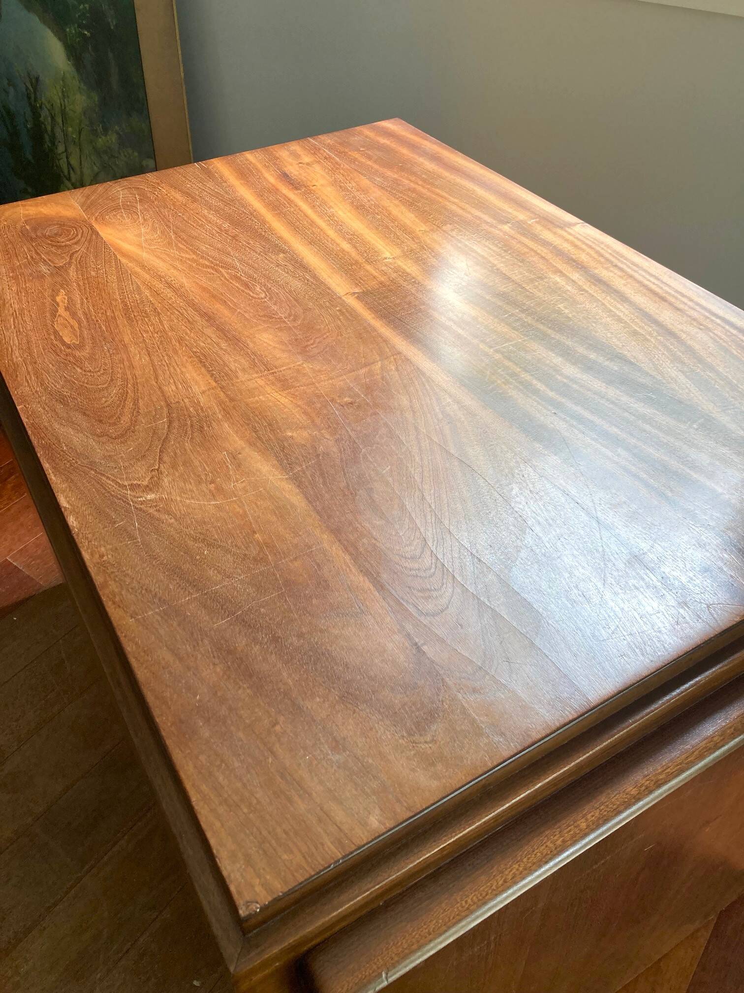 Walnut and mahogany desk, 1930s-1940s.
