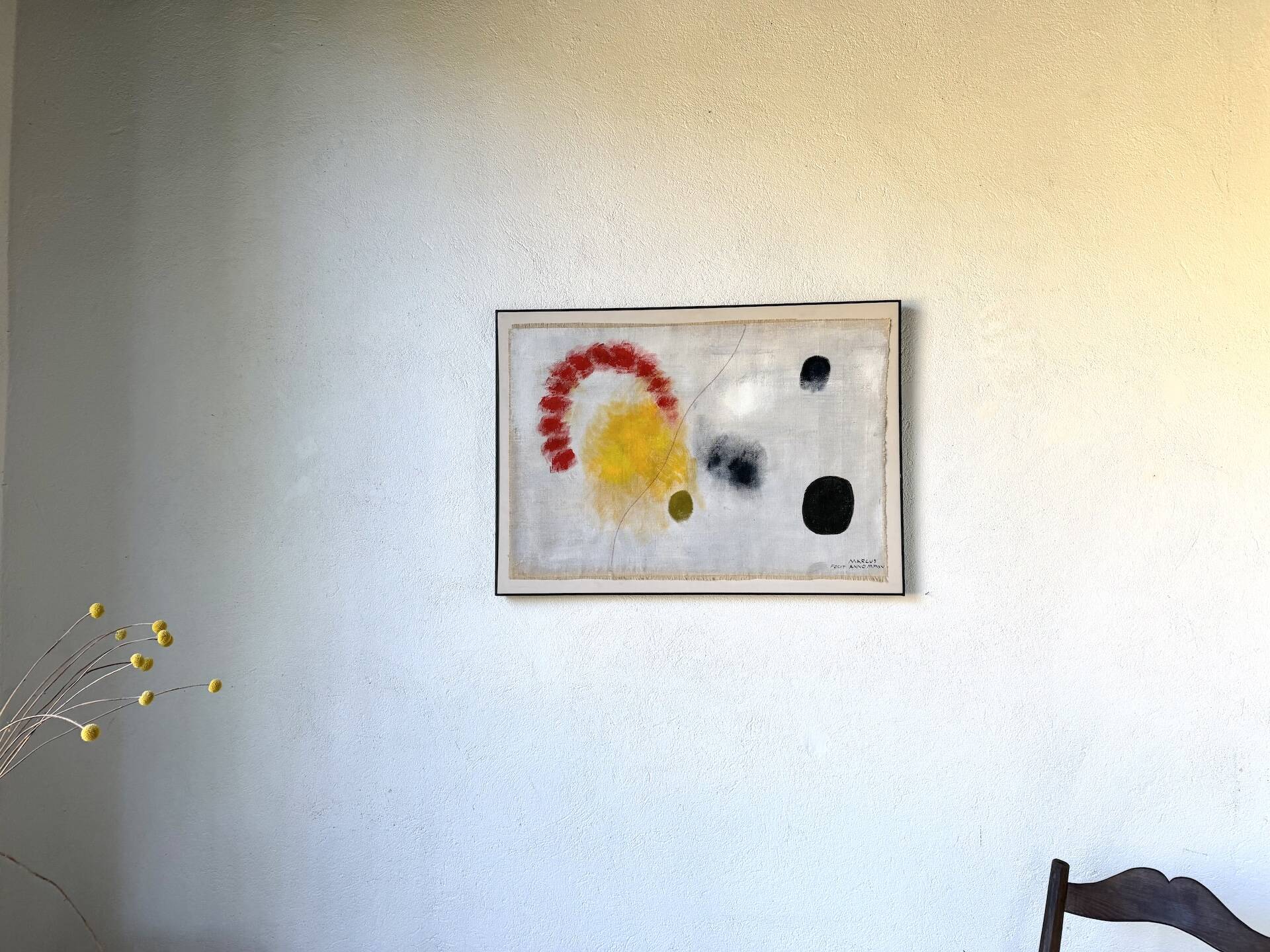 Tableau abstrait sur toile de lin dans le goût de Joan Miro
