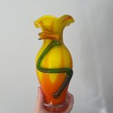 Murano style blown and pulled glass vase with raised flower