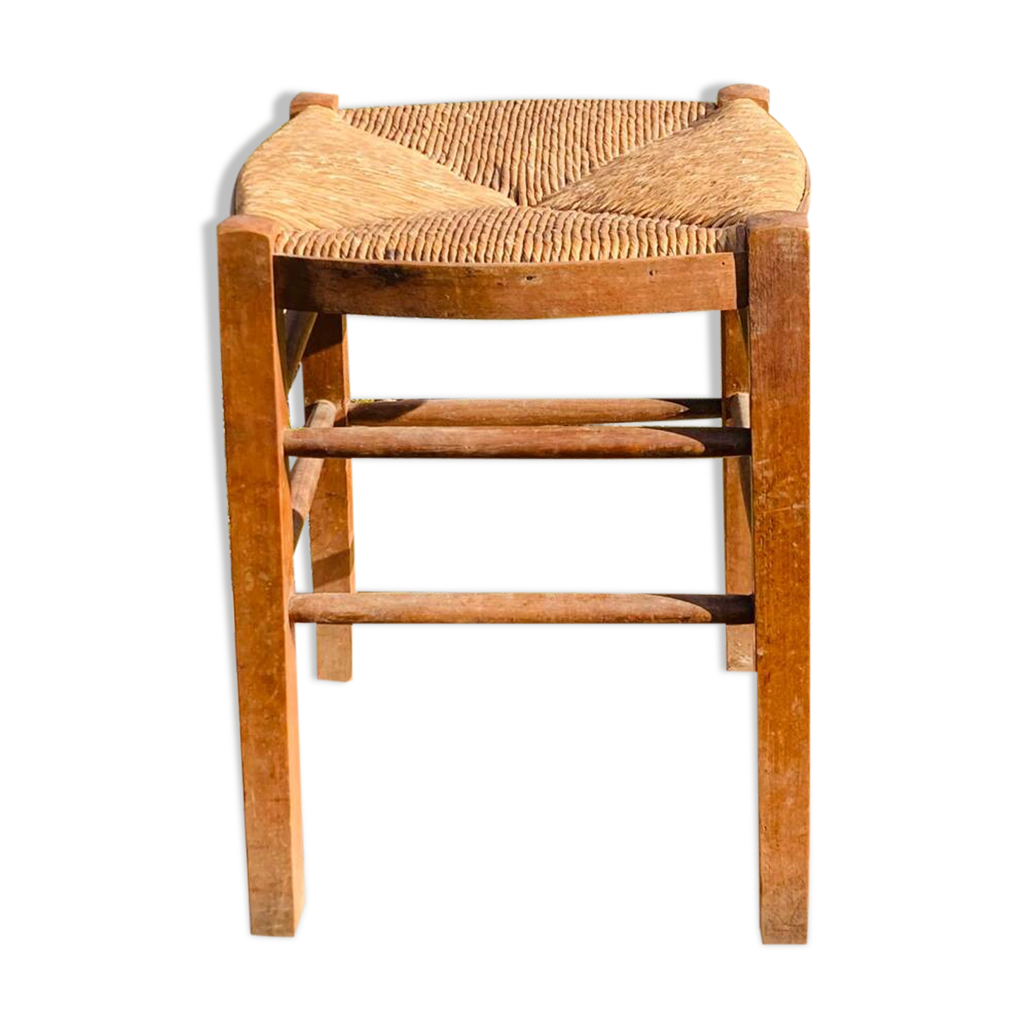 Tabouret rustique en bois et paille, XIXème s.