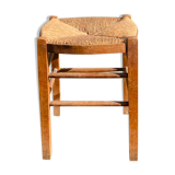 Rustic stool in wood and straw, 19th century.