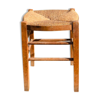 Rustic stool in wood and straw, 19th century.