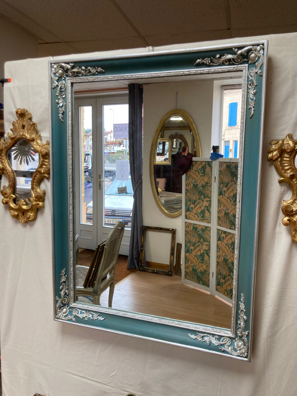 Old mirror silver and blue 79x60cm