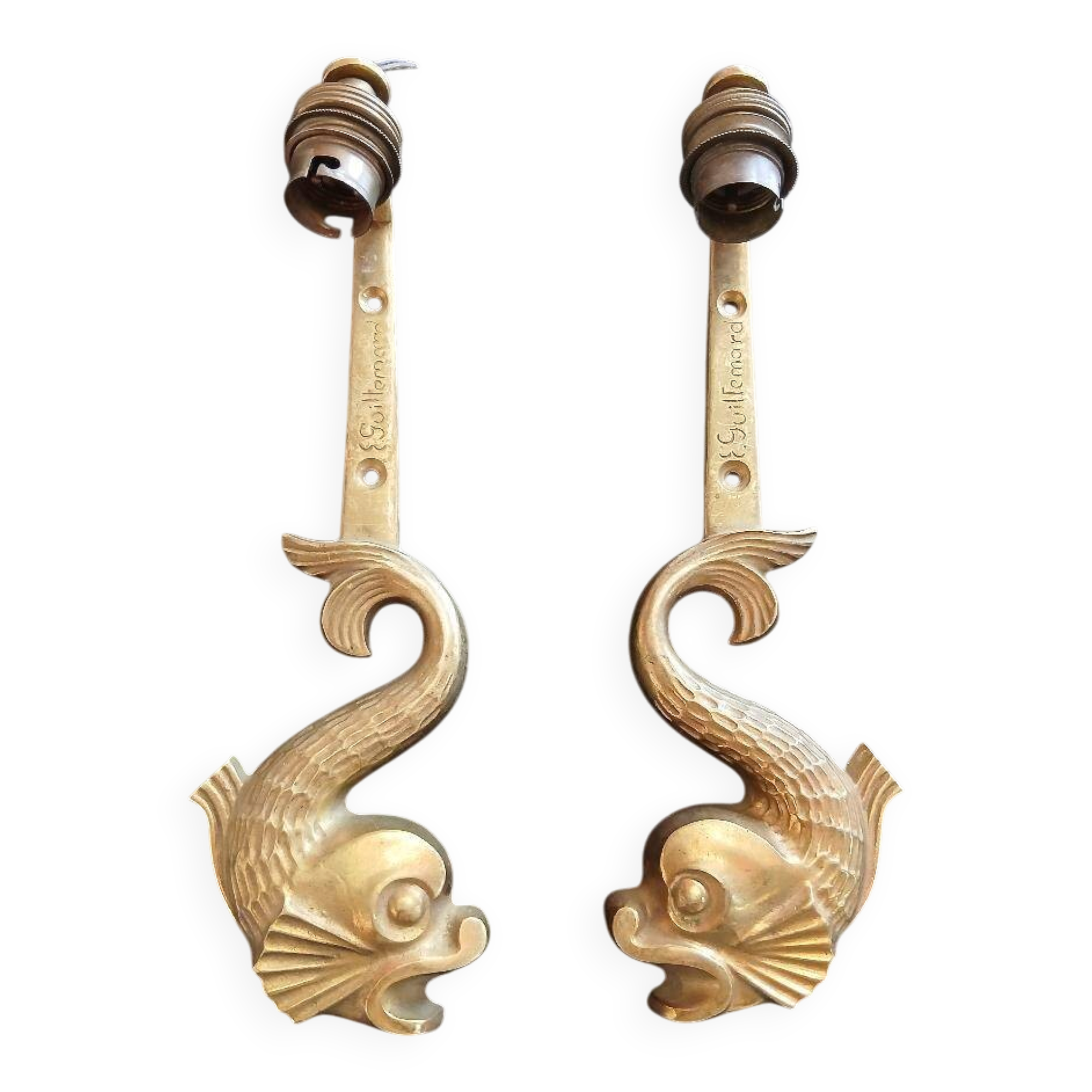 Appliques Art Déco en bronze doré  Signées, E. GUILLEMARD (XXème)