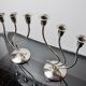 Pair of art deco candlesticks in stainless steel 3 flames, Spain, 1970