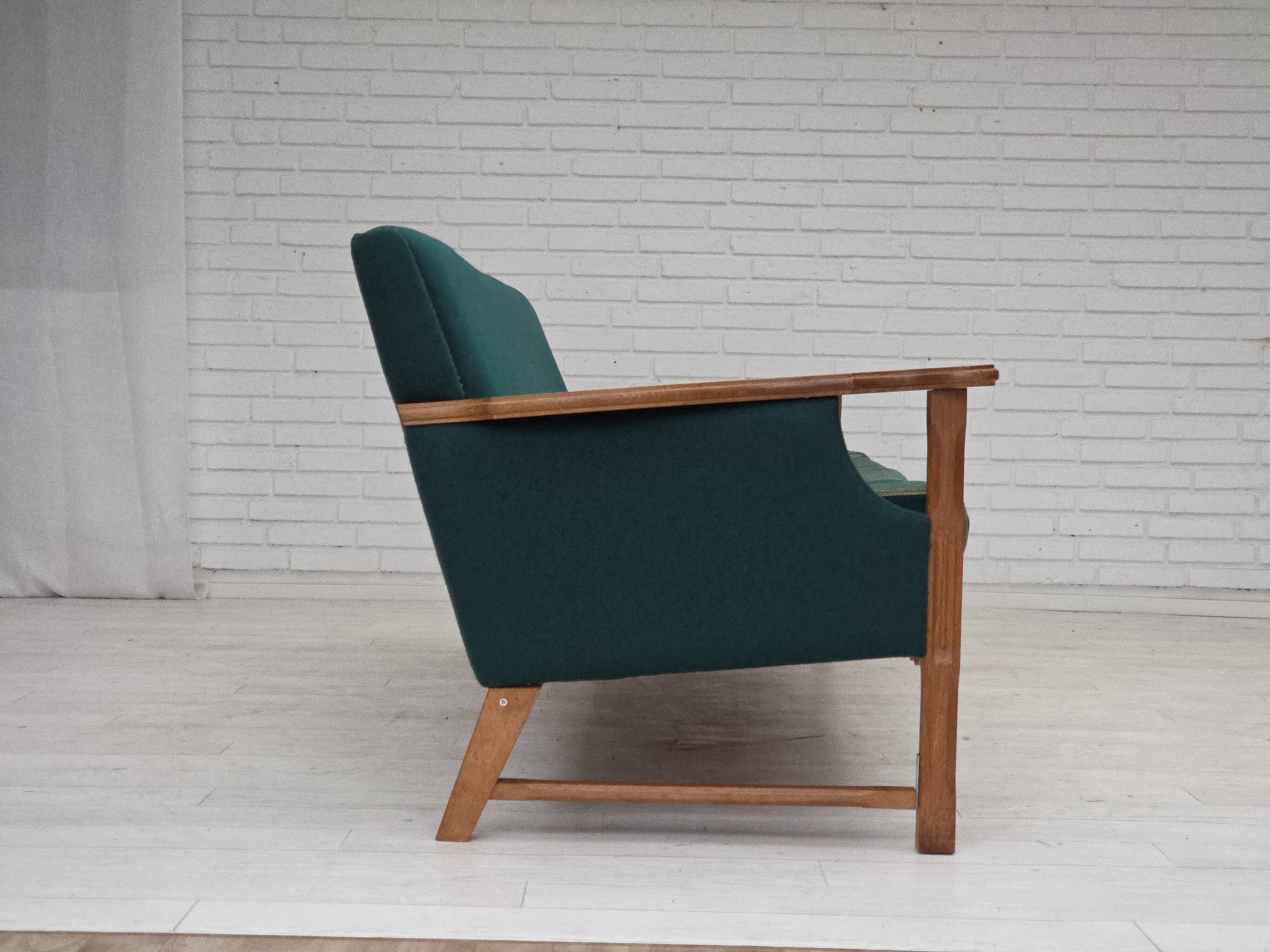 1970s, Danish 4-seater sofa, furniture wool, solid oak wood.