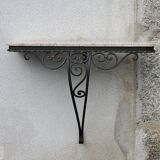 Console of wall lamp of the 50s in wrought iron and marble top