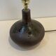 Vintage design lamp base in brown pyrite stoneware with raffia lampshade 1970