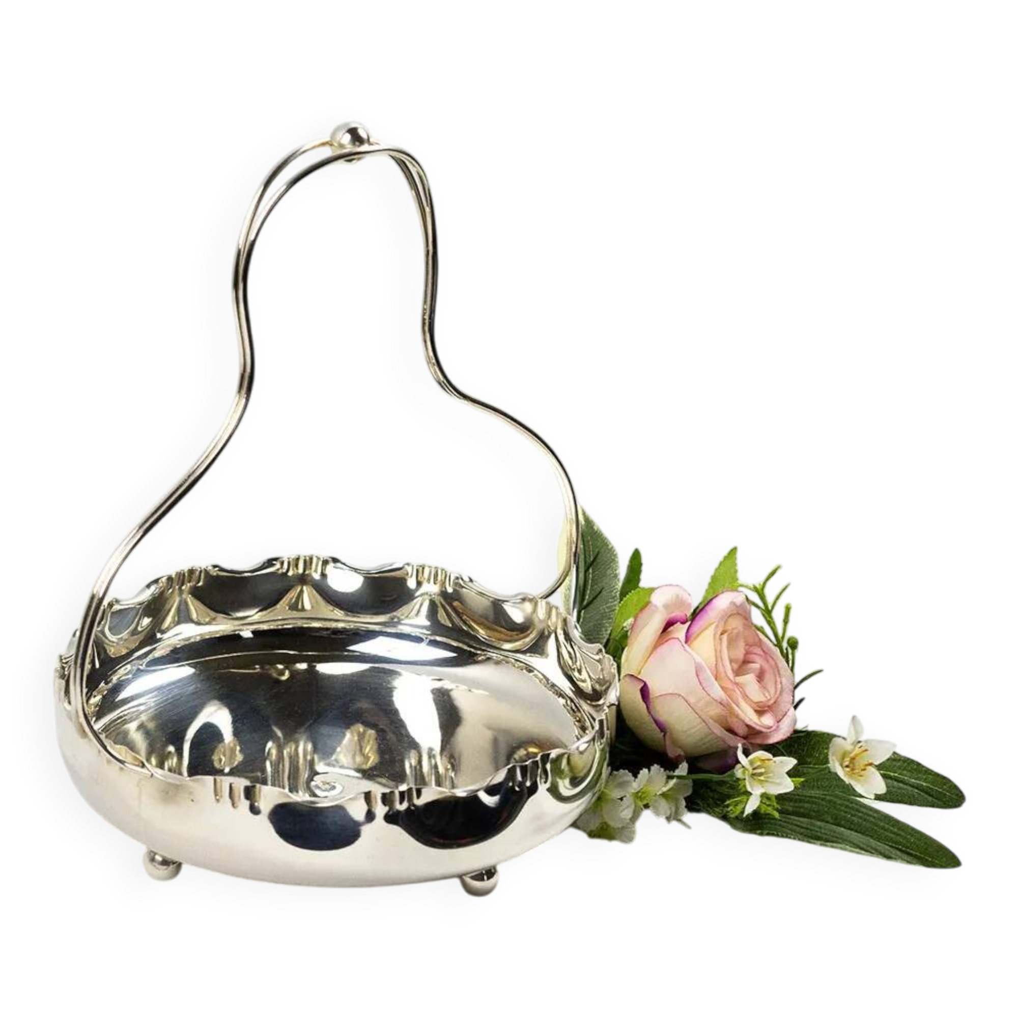 Hallmarked silver-plated metal centerpiece with handle